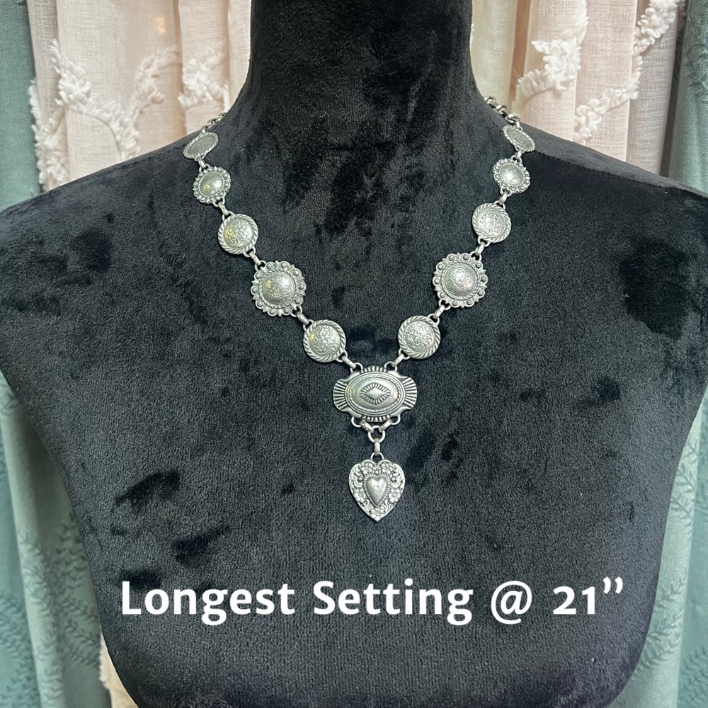 Bohemian Cowgirl Love Concho Silver Heart Pendant Necklace - Picture 15 of 15